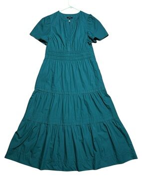 Quince 100% Organic Cotton Poplin Tiered Maxi Dress In Teal Sz Large